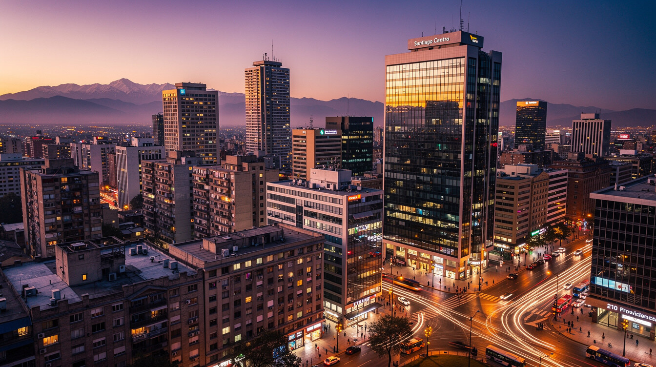 santiago skyline at dusk